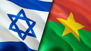 İsrail ve Burkina Faso bayrakları. 3 boyutlu dalgalanan bayrak tasarımı. İsrail Burkina Faso bayrağı, resim, duvar kağıdı. İsrail, Burkina Faso 'ya karşı, görüntü 3 boyutlu. İsrail Burkina Faso ilişkileri