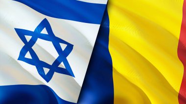 İsrail ve Çad bayrakları. 3 boyutlu dalgalanan bayrak tasarımı. İsrail Çad bayrağı, resim, duvar kağıdı. İsrail, Chad 'e karşı, görüntü 3 boyutlu. İsrail Çad ilişkileri ittifak ve ticaret, seyahat, turizm konsepti