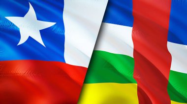 Şili ve Orta Afrika Cumhuriyeti bayrakları. 3 boyutlu dalgalanan bayrak tasarımı. Şili Orta Afrika Cumhuriyeti bayrağı, resim, duvar kağıdı. Şili, Orta Afrika Cumhuriyeti 'ne karşı, görüntü 3D. Şili Orta Afrika