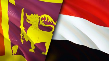Sri Lanka ve Yemen bayrakları. 3 boyutlu dalgalanan bayrak tasarımı. Sri Lanka Yemen bayrağı, resim, duvar kağıdı. Sri Lanka, Yemen 'e karşı, görüntü 3 boyutlu. Sri Lanka Yemen ilişkileri ittifak ve ticaret, seyahat, turizm konsepti