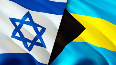 İsrail ve Bahamalar bayrakları. 3 boyutlu dalgalanan bayrak tasarımı. İsrail Bahamalar bayrağı, resim, duvar kağıdı. İsrail, Bahamalar 'a karşı, görüntü 3 boyutlu. İsrail Bahamalar ilişkileri ittifak ve ticaret, seyahat, turizm konsepti