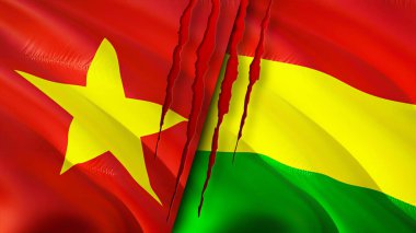 Vietnam ve Bolivya bayrakları. 3 boyutlu dalgalanan bayrak tasarımı. Vietnam Bolivya bayrağı, resim, duvar kağıdı. Vietnam, Bolivya 'ya karşı, görüntü 3 boyutlu. Vietnam Bolivya ilişkileri ittifak ve ticaret, seyahat, turizm konsepti