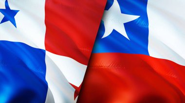 Panama ve Şili bayrakları. 3 boyutlu dalgalanan bayrak tasarımı. Panama Şili bayrağı, resim, duvar kağıdı. Panama, Şili 'ye karşı, görüntü 3 boyutlu. Panama Şili ilişkileri ittifak ve ticaret, seyahat, turizm konsepti