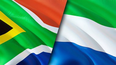 Güney Afrika ve Sierra Leone bayrakları. 3 boyutlu dalgalanan bayrak tasarımı. Güney Afrika Sierra Leone bayrağı, resim, duvar kağıdı. Güney Afrika, Sierra Leone 'ye karşı, görüntü 3D. Güney Afrika Sierra Leone ilişkisi