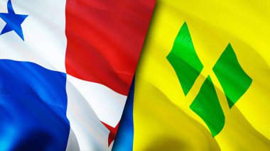 Panama, Saint Vincent ve Grenadines bayrakları. 3 boyutlu dalgalanan bayrak tasarımı. Panama Saint Vincent ve Grenadines bayrağı, resim, duvar kağıdı. Panama, Saint Vincent 'a karşı ve Grenadines' in görüntüsü, 3
