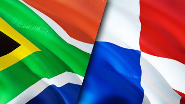 Güney Afrika ve Panama bayrakları. 3 boyutlu dalgalanan bayrak tasarımı. Güney Afrika Panama bayrağı, resim, duvar kağıdı. Güney Afrika, Panama 'ya karşı, görüntü 3 boyutlu. Güney Afrika Panama ilişkileri ittifakı