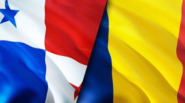 Panama ve Chad bayrakları. 3 boyutlu dalgalanan bayrak tasarımı. Panama Çad bayrağı, resim, duvar kağıdı. Panama, Chad 'e karşı, görüntü 3 boyutlu. Panama Çad ilişkileri ittifak ve ticaret, seyahat, turizm konsepti