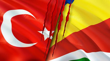Hindi ve Seyşel bayrakları yara izi konseptiyle. Dalgalanan bayrak, 3 boyutlu görüntüleme. Türkiye ve Seyşeller çatışma konsepti. Türkiye Seyşeller ilişkileri kavramı. Türkiye ve Seyşeller bayrağı kriz, savaş, attac