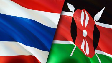 Tayland ve Kenya bayrakları. 3 boyutlu dalgalanan bayrak tasarımı. Tayland ve Kenya bayrağı, resim, duvar kağıdı. Tayland, Kenya 'ya karşı, görüntü 3 boyutlu. Tayland Kenya ilişkileri ittifak ve ticaret, seyahat, turizm konsepti