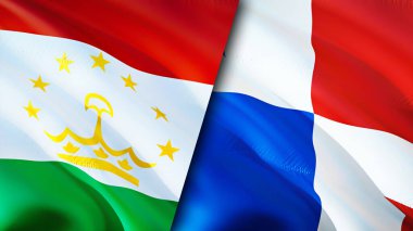 Tacikistan ve Panama bayrakları. 3 boyutlu dalgalanan bayrak tasarımı. Tacikistan Panama bayrağı, resim, duvar kağıdı. Tacikistan, Panama 'ya karşı, 3 boyutlu görüntü. Tacikistan Panama ilişkileri ittifak ve ticaret, seyahat, turnuva