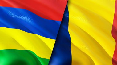 Mauritius ve Chad bayrakları. 3 boyutlu dalgalanan bayrak tasarımı. Mauritius Chad bayrağı, resim, duvar kağıdı. Mauritius, Chad 'in 3D görüntüsüne karşı. Mauritius Çad ilişkileri ittifak ve ticaret, seyahat, turizm konsepti