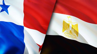 Panama ve Mısır bayrakları. 3 boyutlu dalgalanan bayrak tasarımı. Panama Mısır bayrağı, resim, duvar kağıdı. Panama, Mısır 'a karşı, görüntü 3 boyutlu. Panama Mısır ilişkileri ittifak ve ticaret, seyahat, turizm konsepti