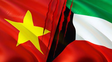Vietnam ve Kuveyt bayrakları. 3 boyutlu dalgalanan bayrak tasarımı. Vietnam Kuveyt bayrağı, resim, duvar kağıdı. Vietnam Kuveyt 'e karşı, görüntü 3 boyutlu. Vietnam Kuveyt ilişkileri ittifak ve ticaret, seyahat, turizm konsepti