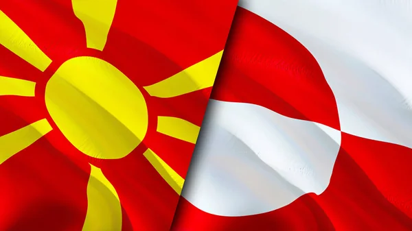 Nordmakedonien Och Grönlands Flaggor Viftande Flagga Design Norra Makedonien Grönland — Stockfoto