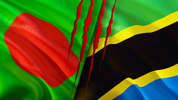 Banderas Bangladesh Tanzania Con Concepto Cicatriz Bandera Ondeante Representación Bangladesh —  Fotos de Stock