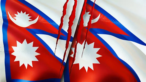Флаги Непала Непала Шрамом Флажок Рендеринг Концепция Непала Непала Концепция — стоковое фото