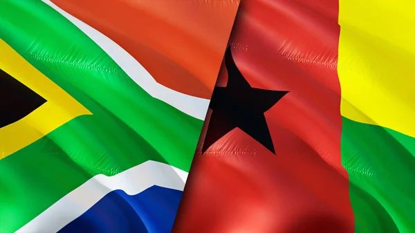 South Africa Guinea Bissau Flags Waving Flag Design South Africa — Stock Photo, Image