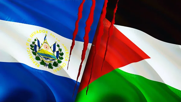 El Salvador and Jordan flags with scar concept. Waving flag 3D rendering. El Salvador and Jordan conflict concept. El Salvador Jordan relations concept. flag of El Salvador and Jordan crisis,war