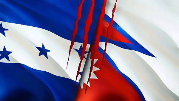 Banderas Honduras Nepal Con Concepto Cicatriz Ondeando Bandera Renderizado Concepto — Foto de Stock