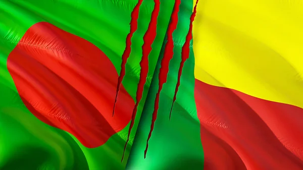 Σημαίες Μπαγκλαντές Και Μπενίν Ουλή Έννοια Κυματιστή Σημαία Τρισδιάστατη Απόδοση — Φωτογραφία Αρχείου