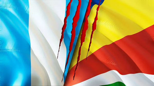 Guatemala Seychelles Flags Scar Concept Waving Flag Rendering Guatemala Seychelles — Stock Photo, Image