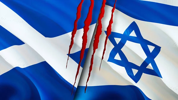 Escocia Israel Banderas Con Concepto Cicatriz Bandera Ondeante Representación Escocia — Foto de Stock