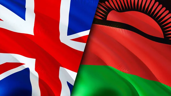 United Kingdom and Malawi flags. 3D Waving flag design. United Kingdom Malawi flag, picture, wallpaper. United Kingdom vs Malawi image,3D rendering. United Kingdom Malawi relations alliance an