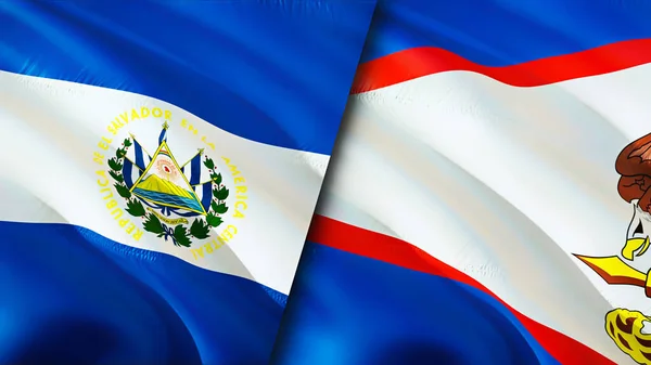 El Salvador and American Samoa flags. 3D Waving flag design. El Salvador American Samoa flag, picture, wallpaper. El Salvador vs American Samoa image,3D rendering. El Salvador American Samo