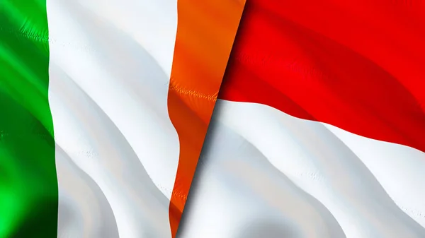 Irlands Och Monacos Flagg Viftande Flagga Design Irland Monaco Flagga — Stockfoto