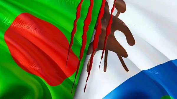 Bandiere Bangladesh Lesotho Con Concetto Cicatrice Bandiera Sventolante Rendering Bangladesh — Foto Stock
