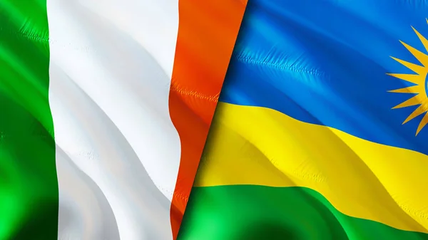 Ireland and Rwanda flags. 3D Waving flag design. Ireland Rwanda flag, picture, wallpaper. Ireland vs Rwanda image,3D rendering. Ireland Rwanda relations war alliance concept.Trade, tourism concep