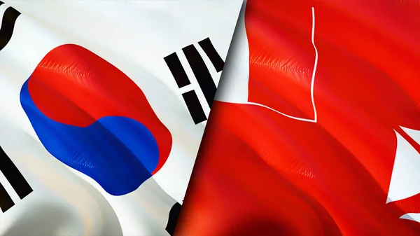 Coreia Sul Bandeiras Wallis Futuna Acenando Design Bandeira Coreia Sul — Fotografia de Stock