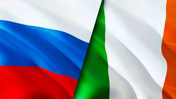 Banderas Rusia Irlanda Diseño Banderas Waving Rusia Irlanda Bandera Foto — Foto de Stock