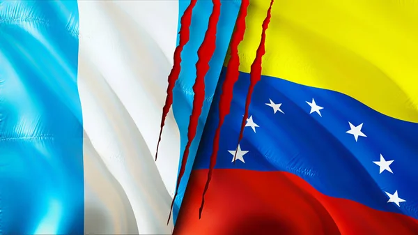 グアテマラとベネズエラは傷の概念で旗を翻す 旗3Dレンダリングを振ってください グアテマラとベネズエラの紛争の概念 グアテマラベネズエラ関係の概念 グアテマラとベネズエラの国旗 — ストック写真