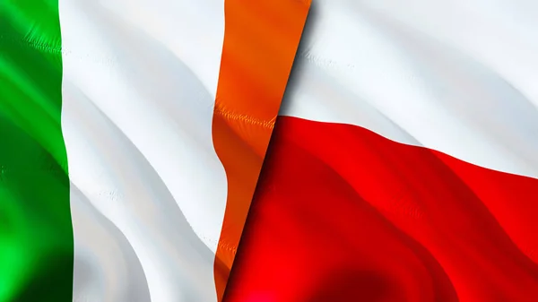 Írország Lengyelország Zászlói Integető Zászló Design Írország Lengyelország Zászló Kép — Stock Fotó