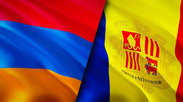 Σημαίες Αρμενίας Και Ανδόρας Σχεδιασμός Τρισδιάστατης Κυματιστή Σημαίας Αρμενία Ανδόρα — Φωτογραφία Αρχείου