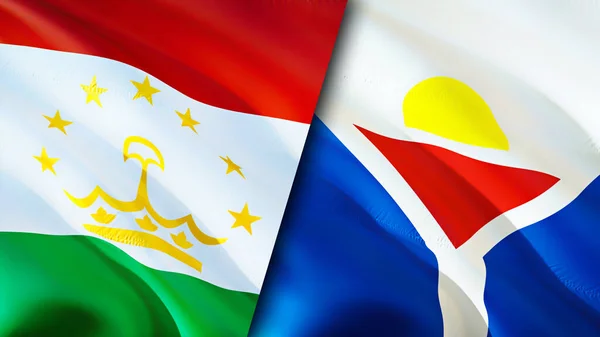 Tajikistan and Saint Martin flags. 3D Waving flag design. Tajikistan Saint Martin flag, picture, wallpaper. Tajikistan vs Saint Martin image,3D rendering. Tajikistan Saint Martin relations allianc