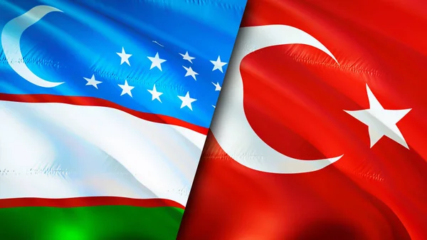 Üzbegisztán Törökország Zászlói Integető Zászló Design Üzbegisztán Törökország Zászló Kép — Stock Fotó