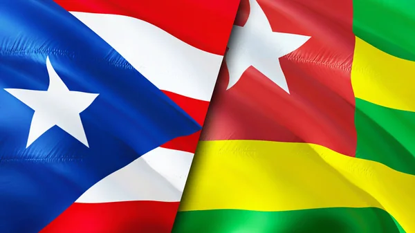 波多黎各和多哥的国旗 3D波浪旗帜设计 波多黎各多哥国旗 波多黎各对多哥图像 3D渲染 波多黎各多哥关系联盟与贸易 — 图库照片