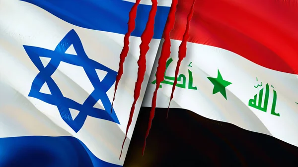Israele Iraq Bandiere Con Concetto Cicatrice Bandiera Sventolante Rendering Israele — Foto Stock