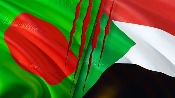 Bangladesh Sudan Flags Scar Concept Waving Flag Rendering Bangladesh Sudan — Stock Photo, Image