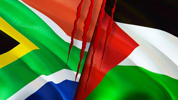 África Sul Palestina Bandeiras Com Cicatriz Conceito Bandeira Ondulada Renderização — Fotografia de Stock