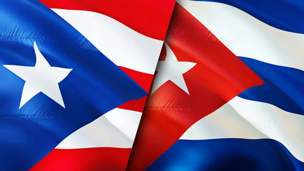 Puerto Rico Och Kuba Flaggor Viftande Flagga Design Puerto Rico — Stockfoto