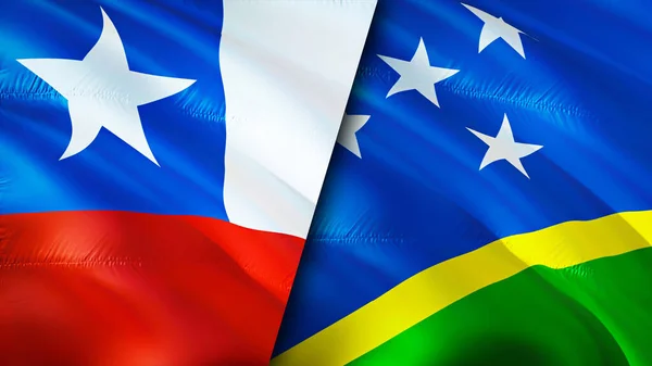 Chile and Solomon Islands flags. 3D Waving flag design. Chile Solomon Islands flag, picture, wallpaper. Chile vs Solomon Islands image,3D rendering. Chile Solomon Islands relations alliance an