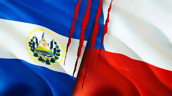 Σημαίες Σαλβαδόρ Και Χιλή Ουλή Έννοια Κυματιστή Σημαία Απόδοση Σαλβαδόρ — Φωτογραφία Αρχείου