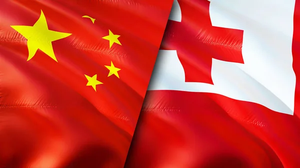 China and Tonga flags. 3D Waving flag design. China Tonga flag, picture, wallpaper. China vs Tonga image,3D rendering. China Tonga relations alliance and Trade,travel,tourism concep