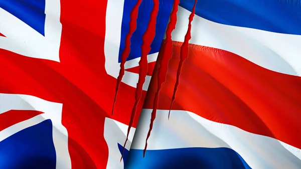 Флаги Великобритании Коста Рики Шрамом Флажок Рендеринг Концепция Конфликта Между — стоковое фото