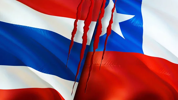 Thailanda Chile Steaguri Concept Cicatrice Fluturând Steagul Redare Conceptul Conflict — Fotografie, imagine de stoc