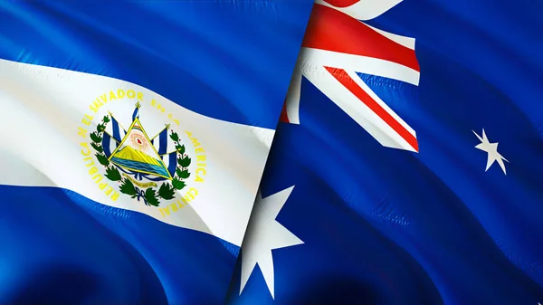 El Salvador and Australia flags. 3D Waving flag design. El Salvador Australia flag, picture, wallpaper. El Salvador vs Australia image,3D rendering. El Salvador Australia relations war allianc