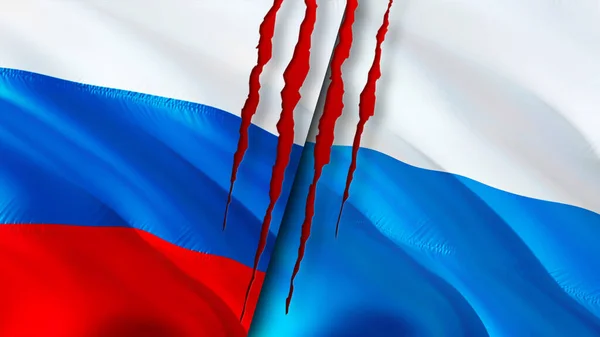 ロシアとサンマリノは傷の概念でフラグを立てます 旗を振って3Dレンダリング ロシアとサンマリノの紛争の概念 ロシアサンマリノ関係の概念 ロシアとサンマリノ危機戦争攻撃 — ストック写真